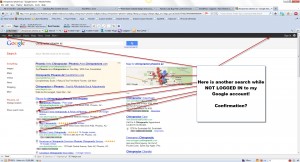 Image of Google Places listings showing grey pins in Google SERPs